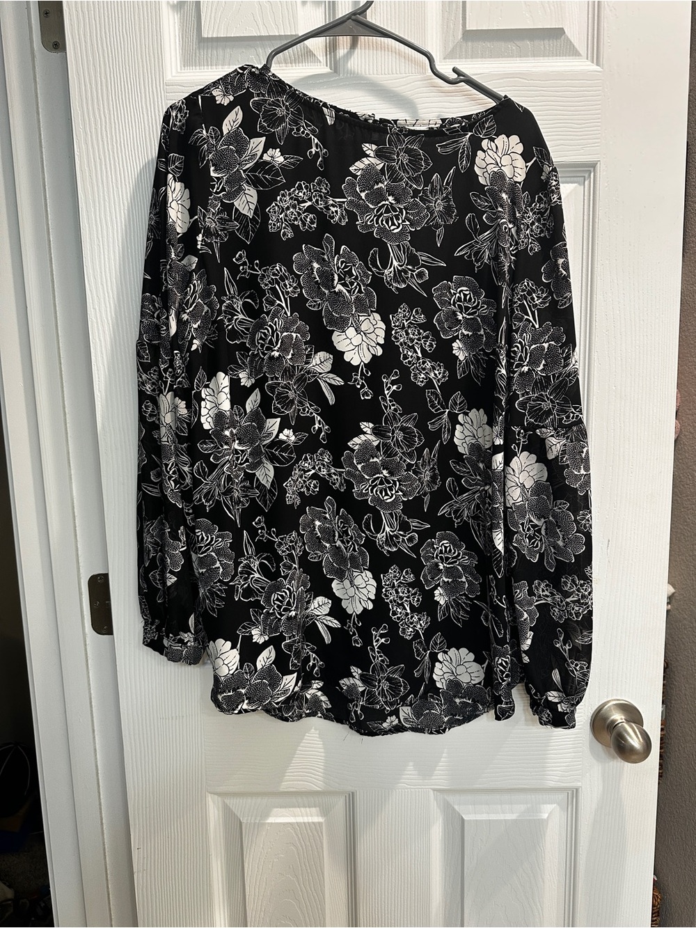 Black Floral Long-Sleeve Blouse - Timeless Monochrome
